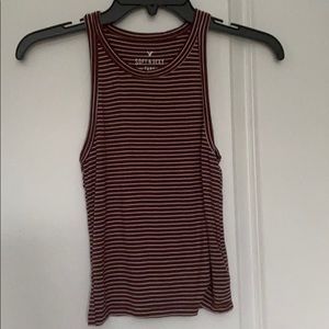 american eagle burgundy and white stripped top